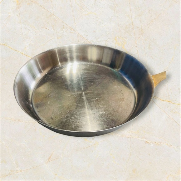 VTG Frying Pan 11” Stainless Steel Brass Handle Heavy - Great! - Picture 4 of 16